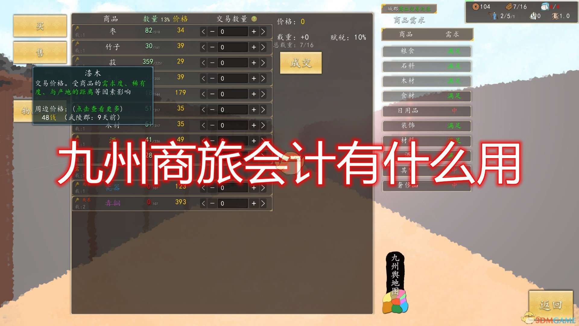 《九州：商旅》会计作用效果介绍